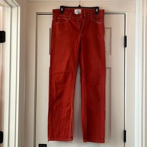 Urban Outfitters Split Hem Mid-Rise Orange/Red Demin Pants, Size 27